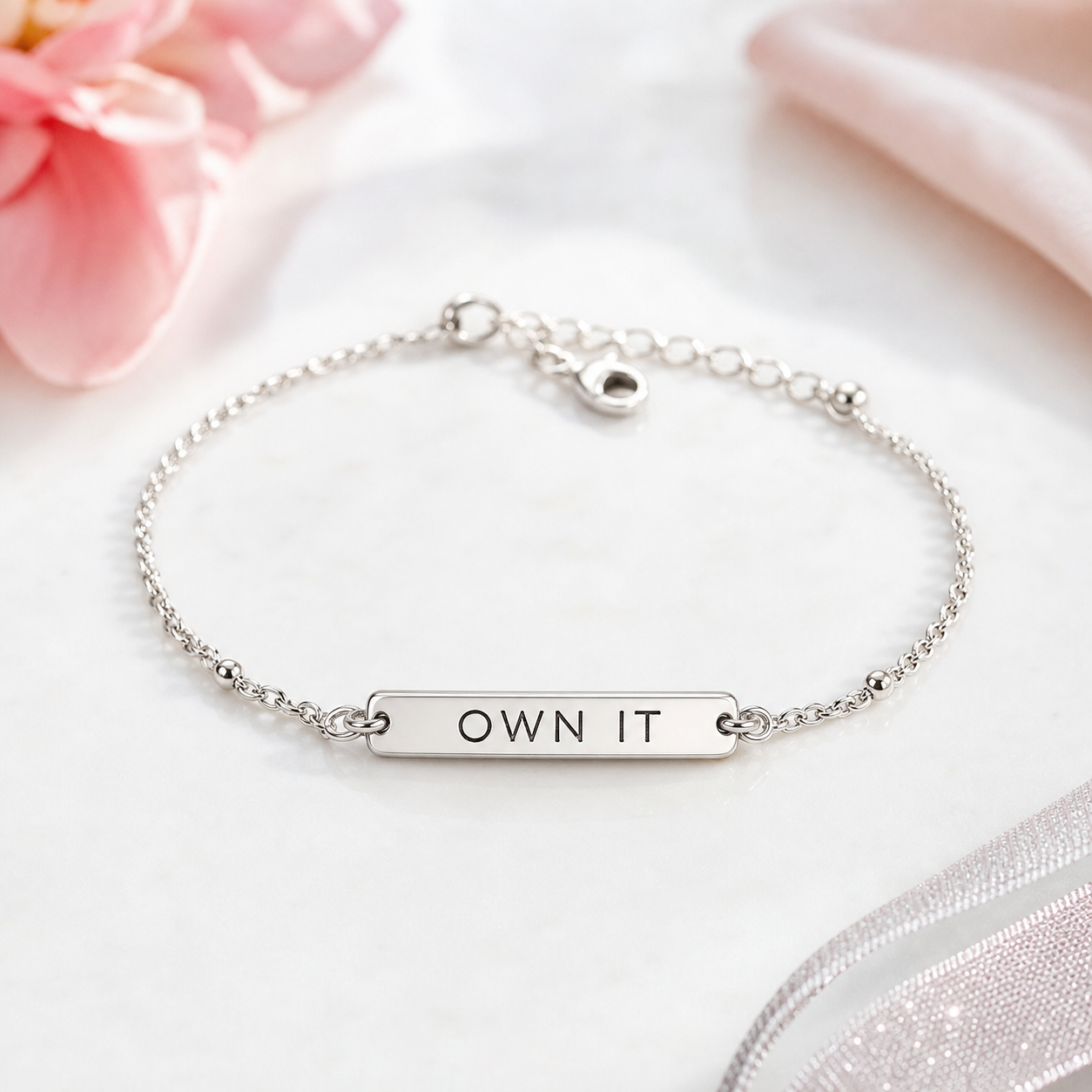 Silver OWN IT bracelet product mockup